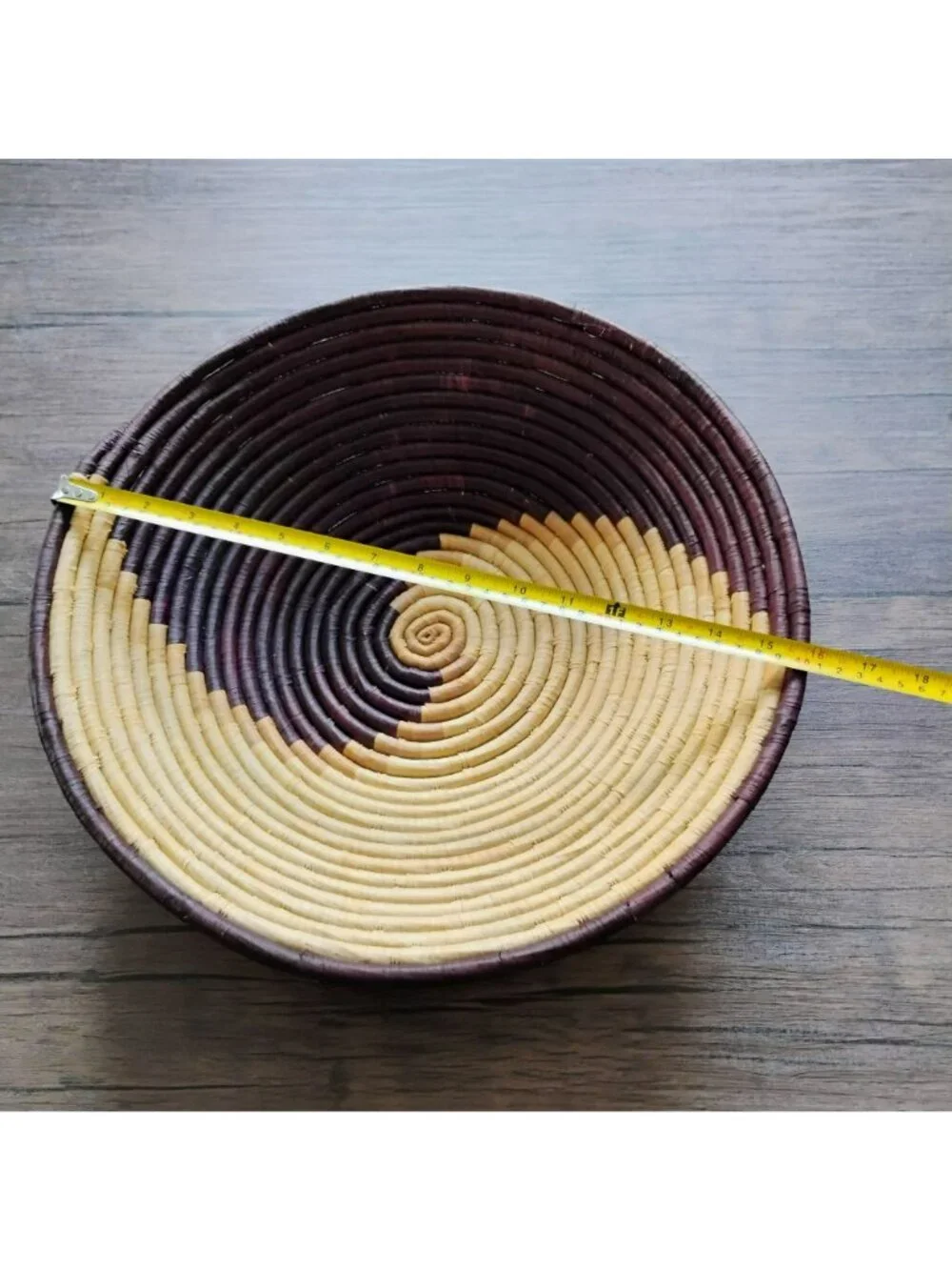 Handwoven African Coil Basket Bowl With Spiral Design - Natural & Brown 12